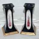 A Pair of O & EG (Oscar & Edgar Gutherz) Royal Austria Porcelain Candlesticks Black with Roses