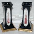A Pair of O & EG (Oscar & Edgar Gutherz) Royal Austria Porcelain Candlesticks Black with Roses