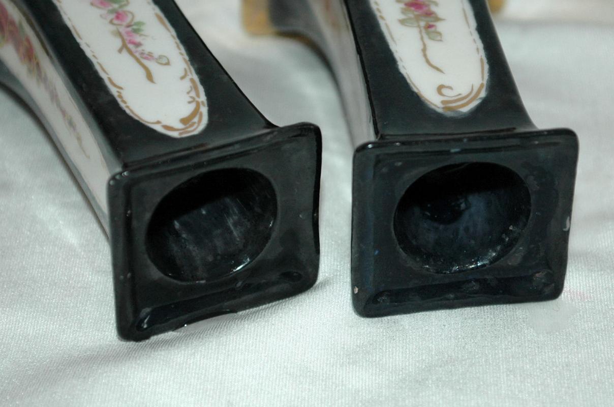 A Pair of O & EG (Oscar & Edgar Gutherz) Royal Austria Porcelain Candlesticks Black with Roses