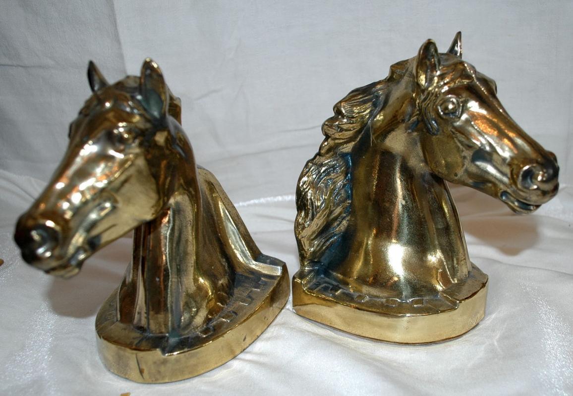 EQUESTRIAN BOOKENDS - HORSE HEAD BOOKENDS - CAST METAL Brass BOOKENDS