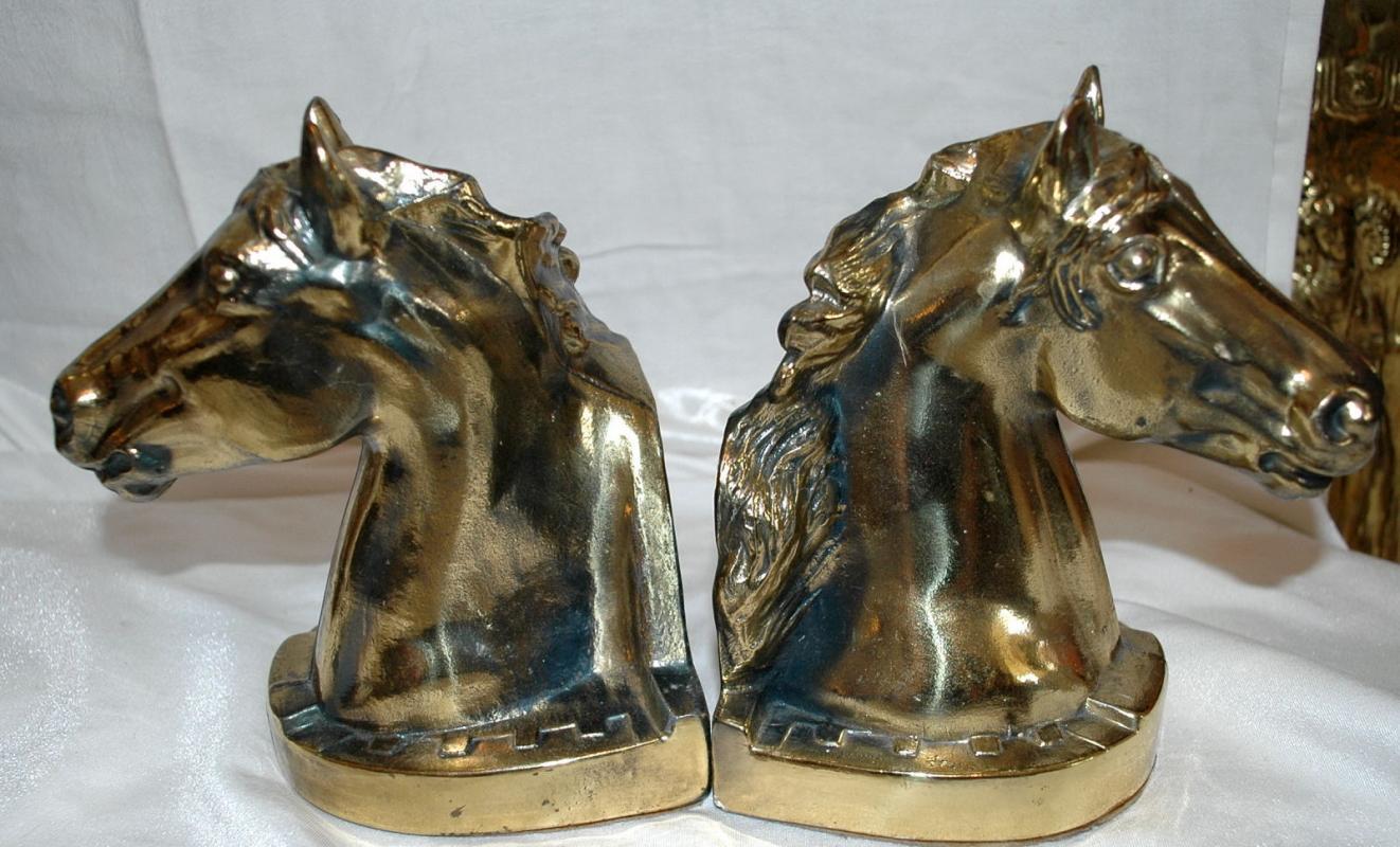 EQUESTRIAN BOOKENDS - HORSE HEAD BOOKENDS - CAST METAL Brass BOOKENDS