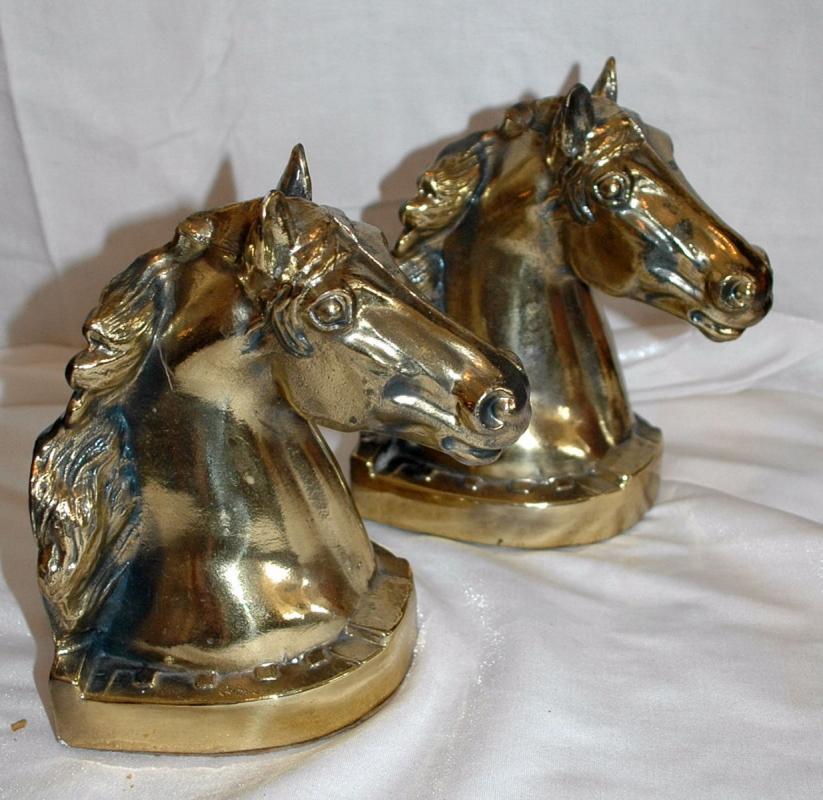 EQUESTRIAN BOOKENDS - HORSE HEAD BOOKENDS - CAST METAL Brass BOOKENDS