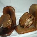 Wood Pulley Rope Bookends / old hand crafted