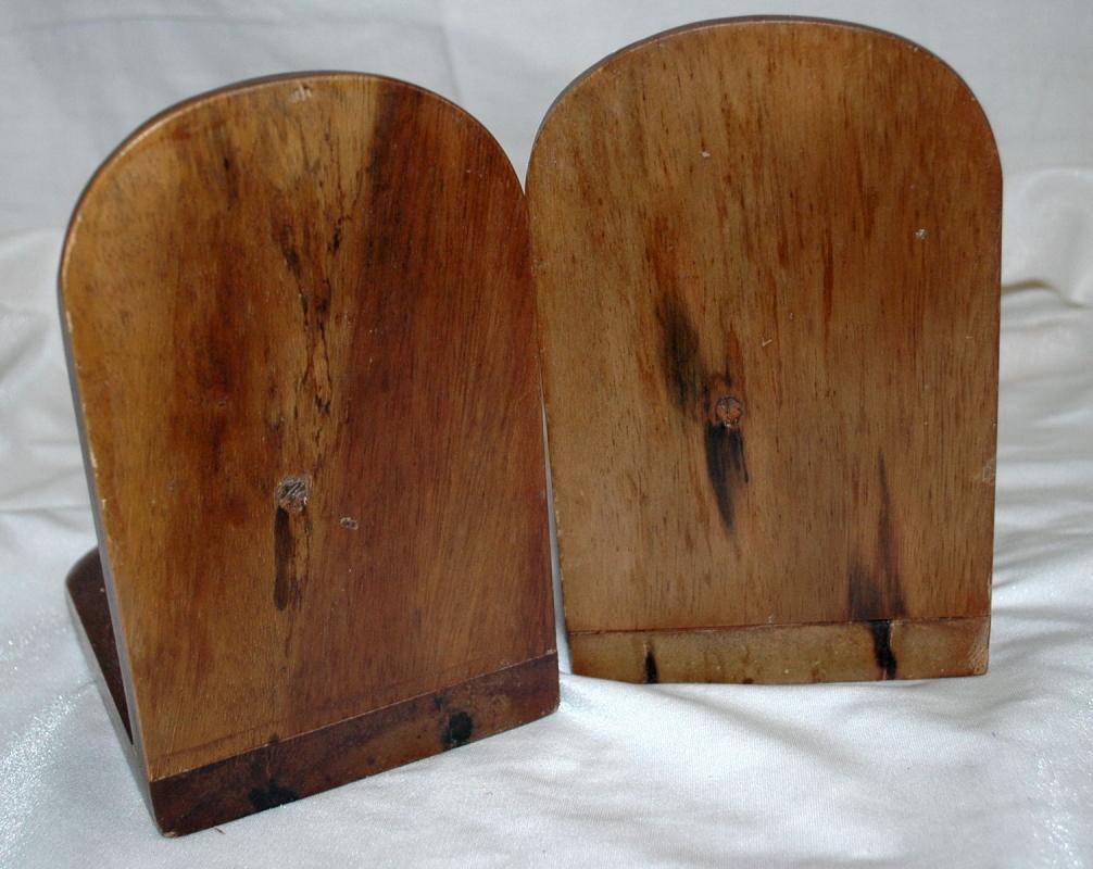 Wood Pulley Rope Bookends / old hand crafted