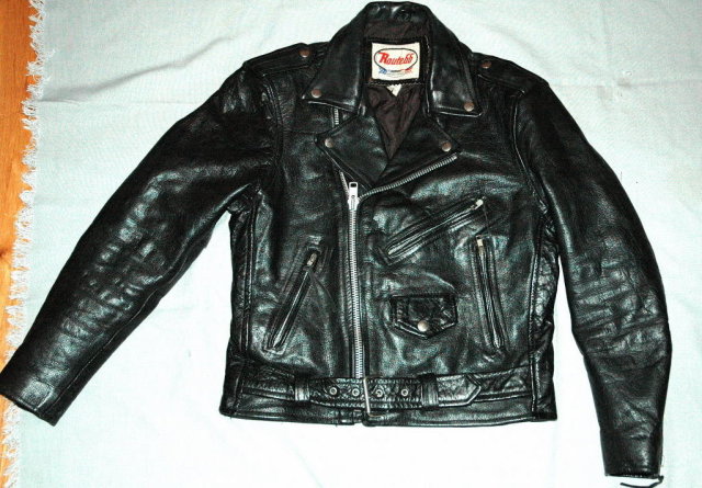 Vint. Black Leather MotorCycle Biker Jacket 38