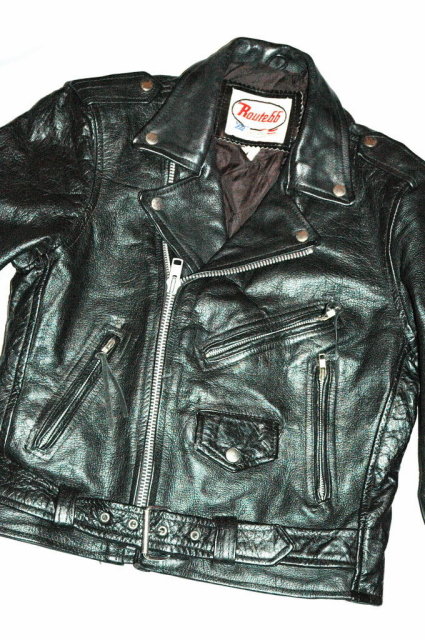 Vint. Black Leather MotorCycle Biker Jacket 38