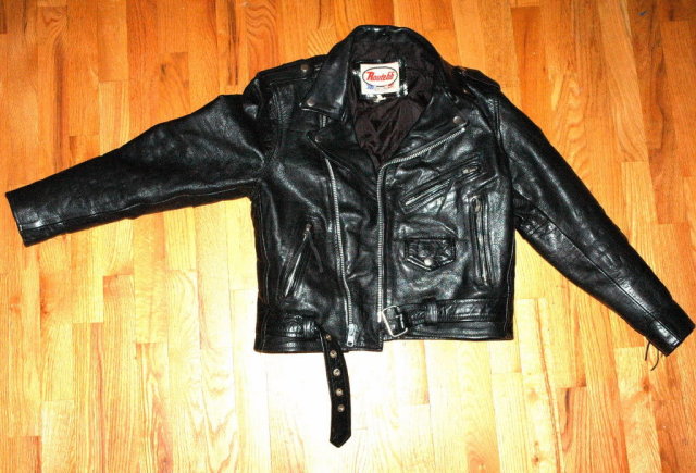 Vint. Black Leather MotorCycle Biker Jacket 38