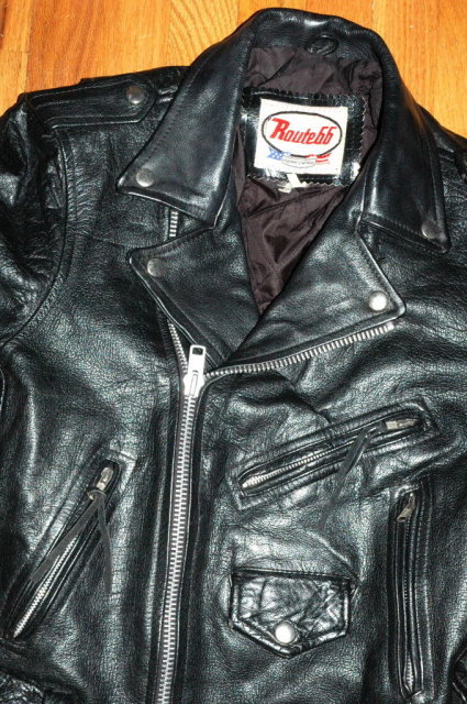 Vint. Black Leather MotorCycle Biker Jacket 38
