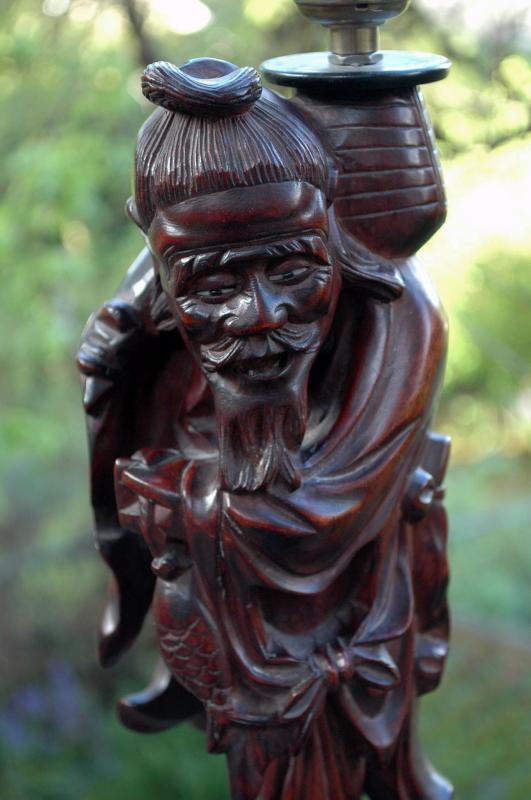 Chinese Immortal Root Wood Carved Table Lamp