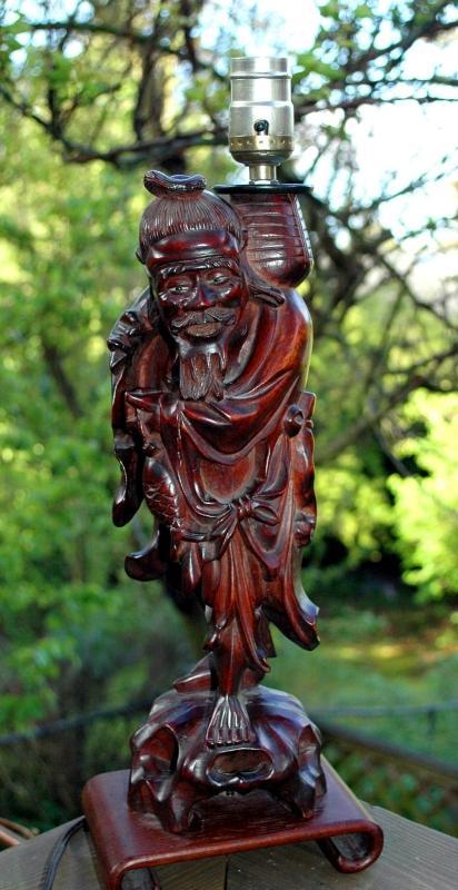 Chinese Immortal Root Wood Carved Table Lamp