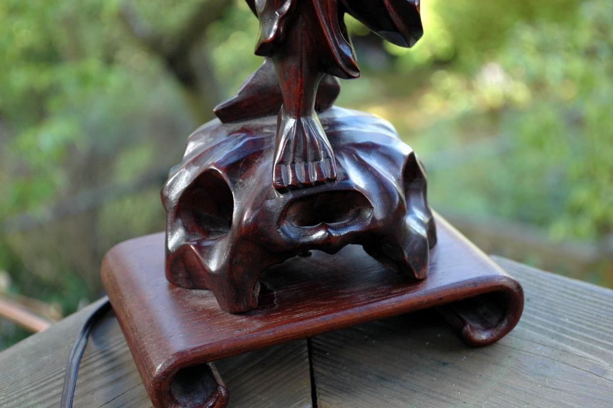 Chinese Immortal Root Wood Carved Table Lamp