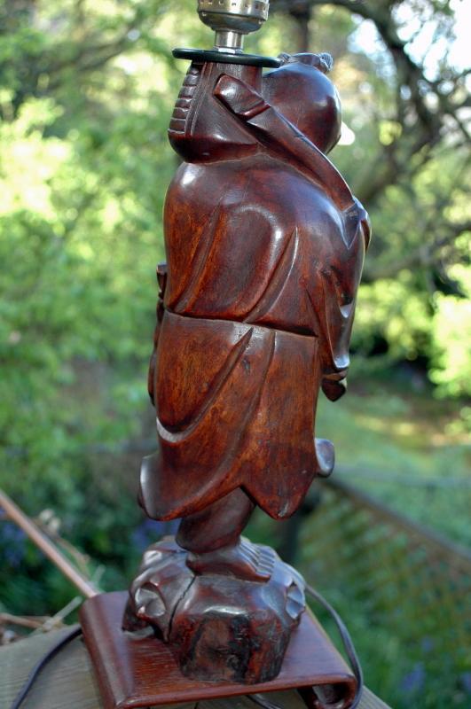 Chinese Immortal Root Wood Carved Table Lamp