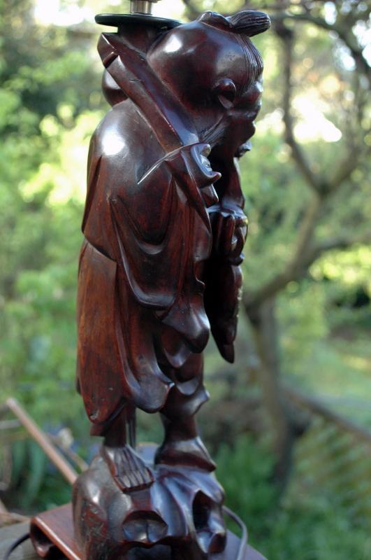 Chinese Immortal Root Wood Carved Table Lamp