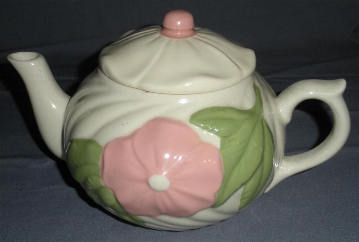 U.S.A Pottery Cream Swirl with Flower Teapot