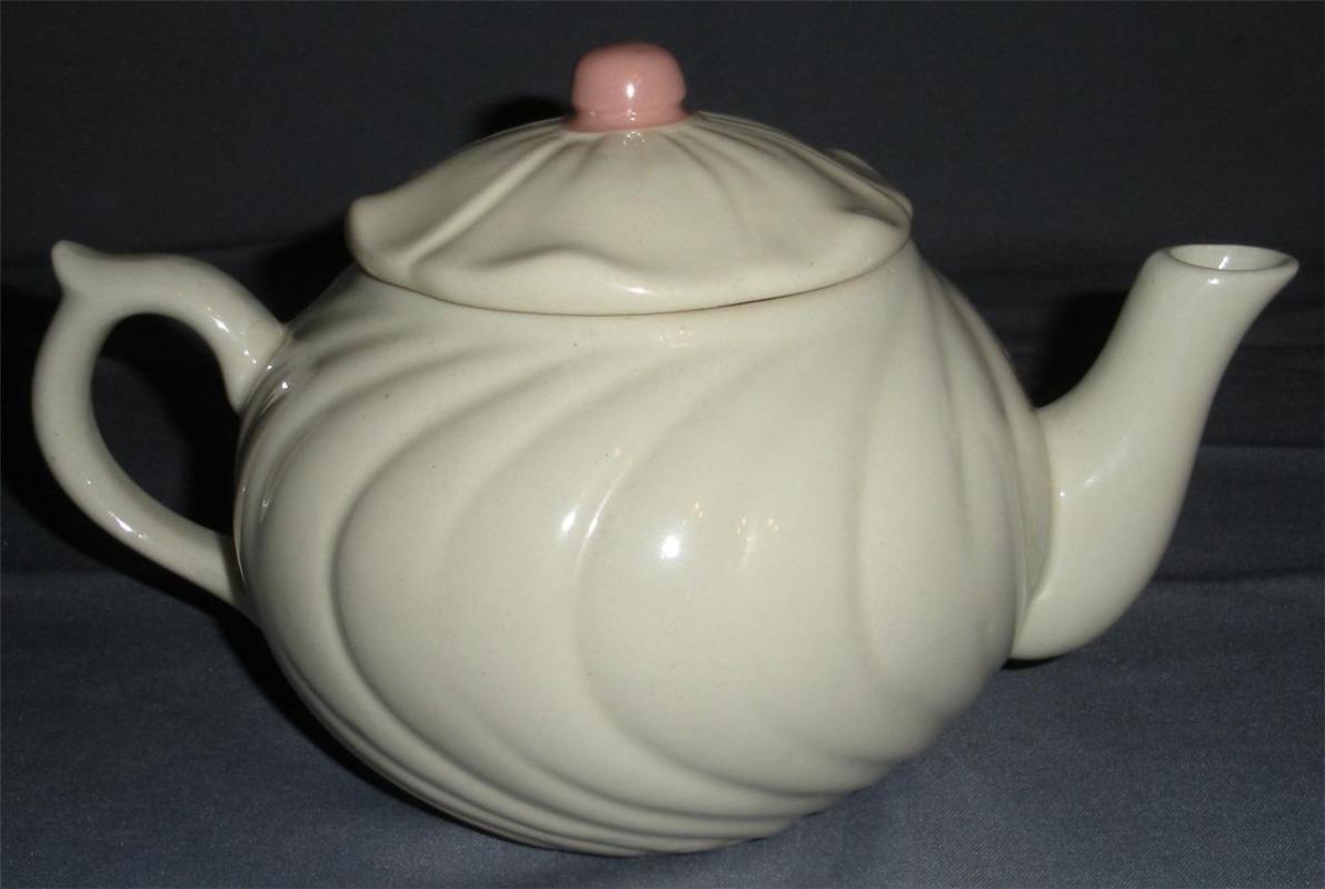 U.S.A Pottery Cream Swirl with Flower Teapot