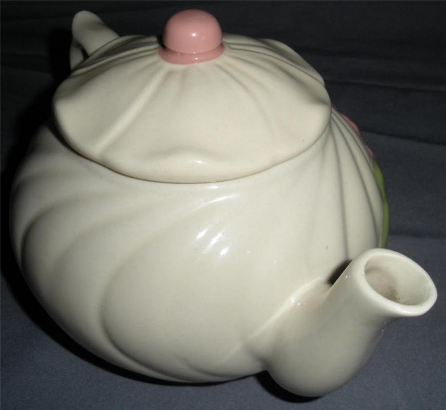 U.S.A Pottery Cream Swirl with Flower Teapot