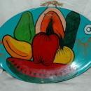 Mexican Folk Art Talavera Pottery Fish Platter Hand Crafted Wall Plate Brilliant Colorful Fruits