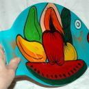 Mexican Folk Art Talavera Pottery Fish Platter Hand Crafted Wall Plate Brilliant Colorful Fruits