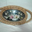 Hand Woven Pine Basket Shells under Glass Tray/ Florida Souvenir