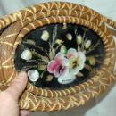 Hand Woven Pine Basket Shells under Glass Tray/ Florida Souvenir