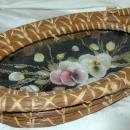 Hand Woven Pine Basket Shells under Glass Tray/ Florida Souvenir