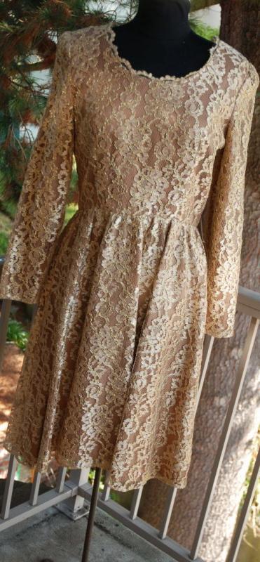 Jackie Bernard Bronze Gold Lace Dress Vintage sz 12 Cocktail Dress