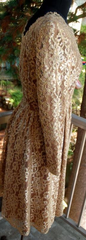 Jackie Bernard Bronze Gold Lace Dress Vintage sz 12 Cocktail Dress