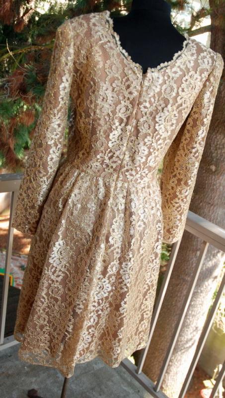 Jackie Bernard Bronze Gold Lace Dress Vintage sz 12 Cocktail Dress