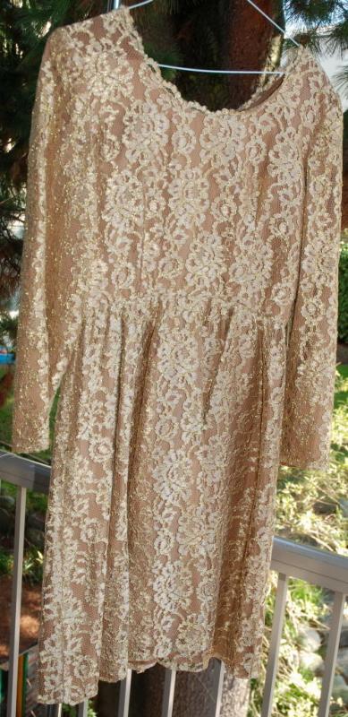 Jackie Bernard Bronze Gold Lace Dress Vintage sz 12 Cocktail Dress