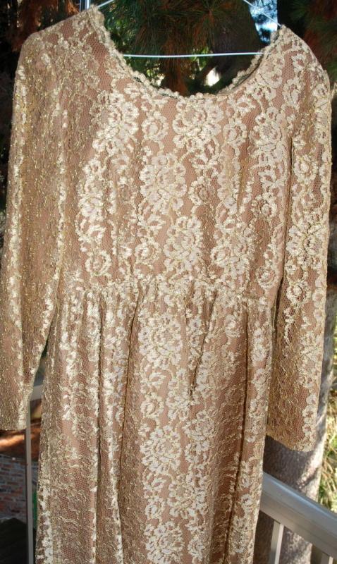 Jackie Bernard Bronze Gold Lace Dress Vintage sz 12 Cocktail Dress