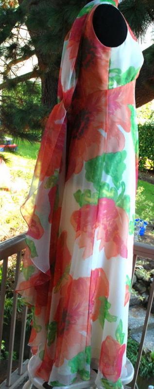 Shannon Rodgers for Jerry Silverman I. Magnin Flowered Chiffon Dress with Attached Scarf or Train