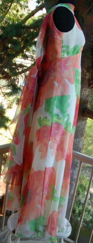 Shannon Rodgers for Jerry Silverman I. Magnin Flowered Chiffon Dress with Attached Scarf or Train