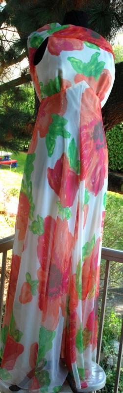 Shannon Rodgers for Jerry Silverman I. Magnin Flowered Chiffon Dress with Attached Scarf or Train