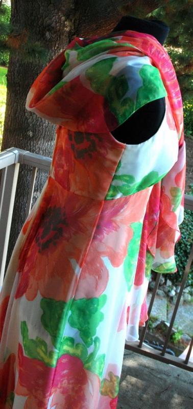 Shannon Rodgers for Jerry Silverman I. Magnin Flowered Chiffon Dress with Attached Scarf or Train