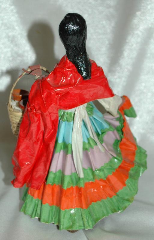 Vintage Mexican Senorita Paper Mache Colorful Traditional Dress Folk Art
