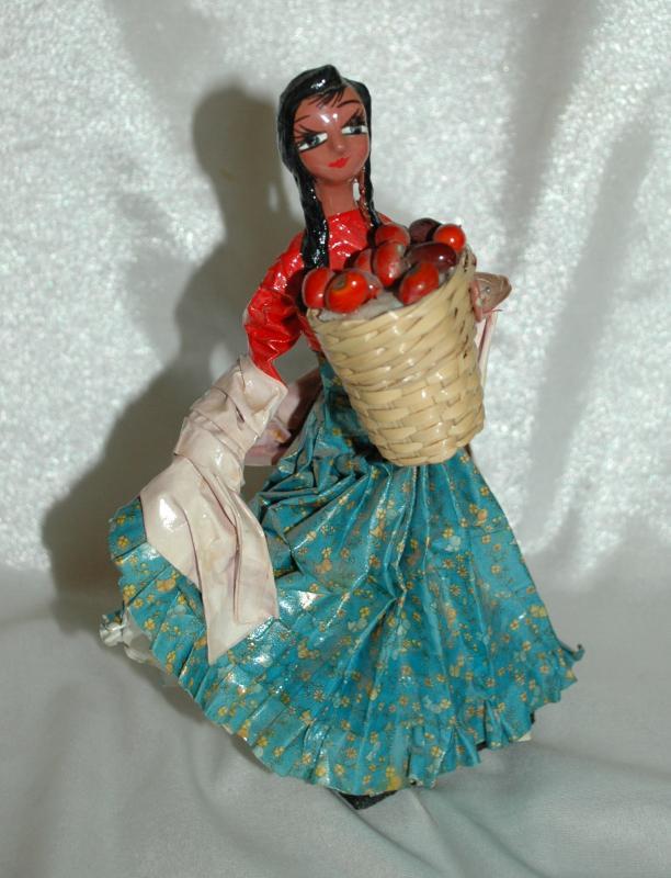 Vintage Mexican Senorita Paper Mache Colorful Traditional Dress Folk Art