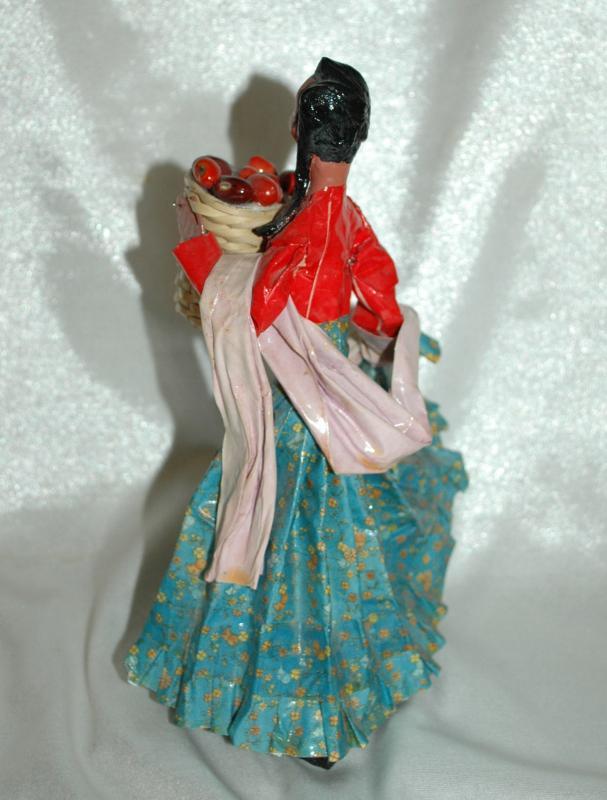Vintage Mexican Senorita Paper Mache Colorful Traditional Dress Folk Art