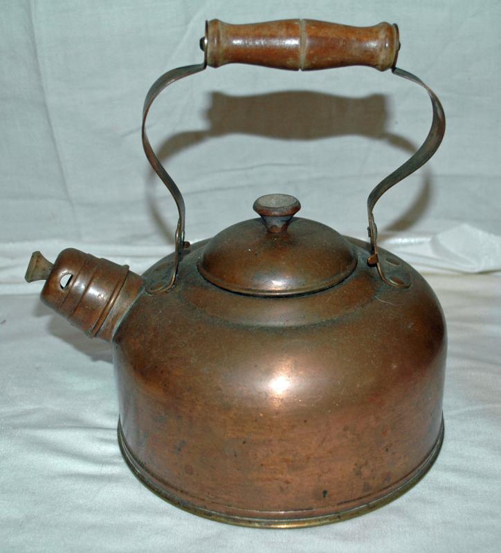 Antique Copper Tea Kettle with Whistle , Moveable Bail