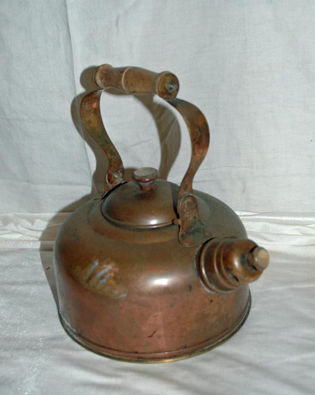 Antique Copper Tea Kettle with Whistle , Moveable Bail