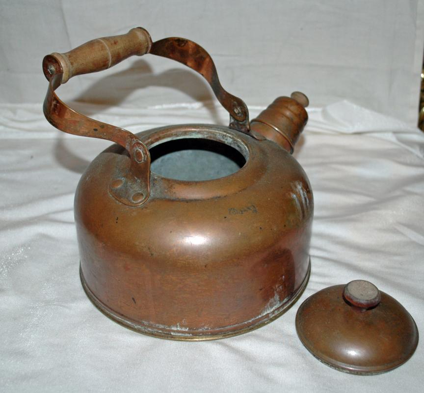 Antique Copper Tea Kettle with Whistle , Moveable Bail