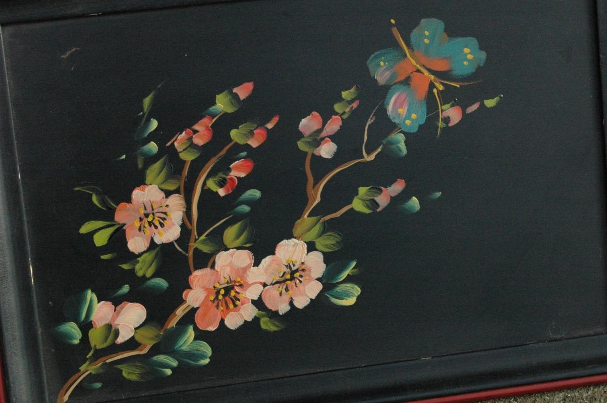 Wood Tray, Hand painted with flower and butterfly