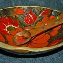 KHOKHLOMA ART - HAND PAINTED MADE IN RUSSIA LACQUERED WOOD Bowl with 2 spoons