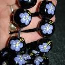 Hand painted Hawaiian Kukui Nut Necklace Lavender Hibiscus Flowers extra long