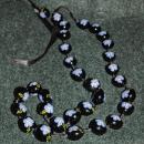 Hand painted Hawaiian Kukui Nut Necklace Lavender Hibiscus Flowers extra long