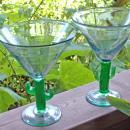 Mexican Cactus Stem Margarita Glasses Set of 2 Vintage Hand-blown Large Size
