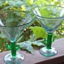 Mexican Cactus Stem Margarita Glasses Set of 2 Vintage Hand-blown Large Size
