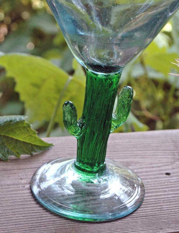 Mexican Cactus Stem Margarita Glasses Set of 2 Vintage Hand-blown Large Size