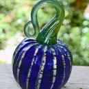 Signed Art Glass Cobalt Blue and Gold Pumpkin or Squash
