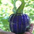 Signed Art Glass Cobalt Blue and Gold Pumpkin or Squash