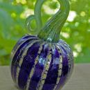 Signed Art Glass Cobalt Blue and Gold Pumpkin or Squash